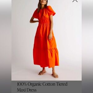 Quince S red vermillion tiered cotton maxi dress